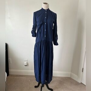 Zara Navy Blue Flowy Long Sleeve Maxi Dress Size Small